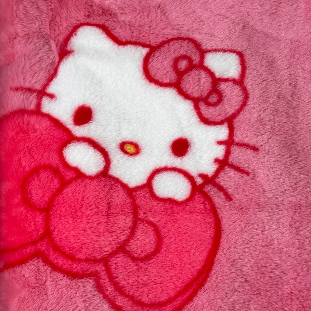 Hello Kitty Faux Rabbit Fur Throw Blanket - Pink Bows 50